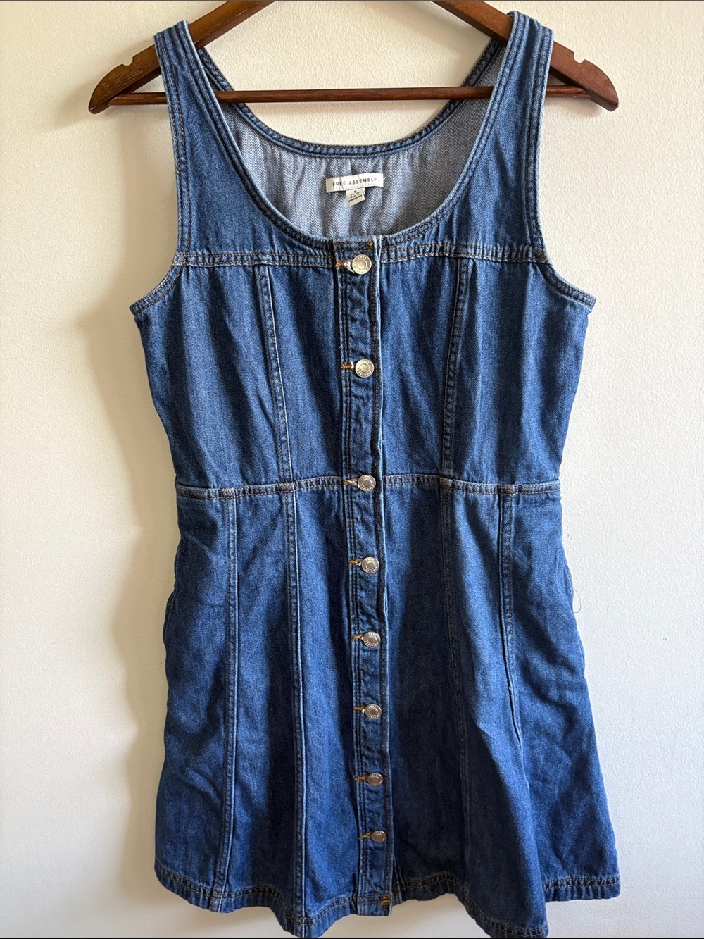 Free Assembly Sleeveless Denim Mini Dress Small Button Front Pockets